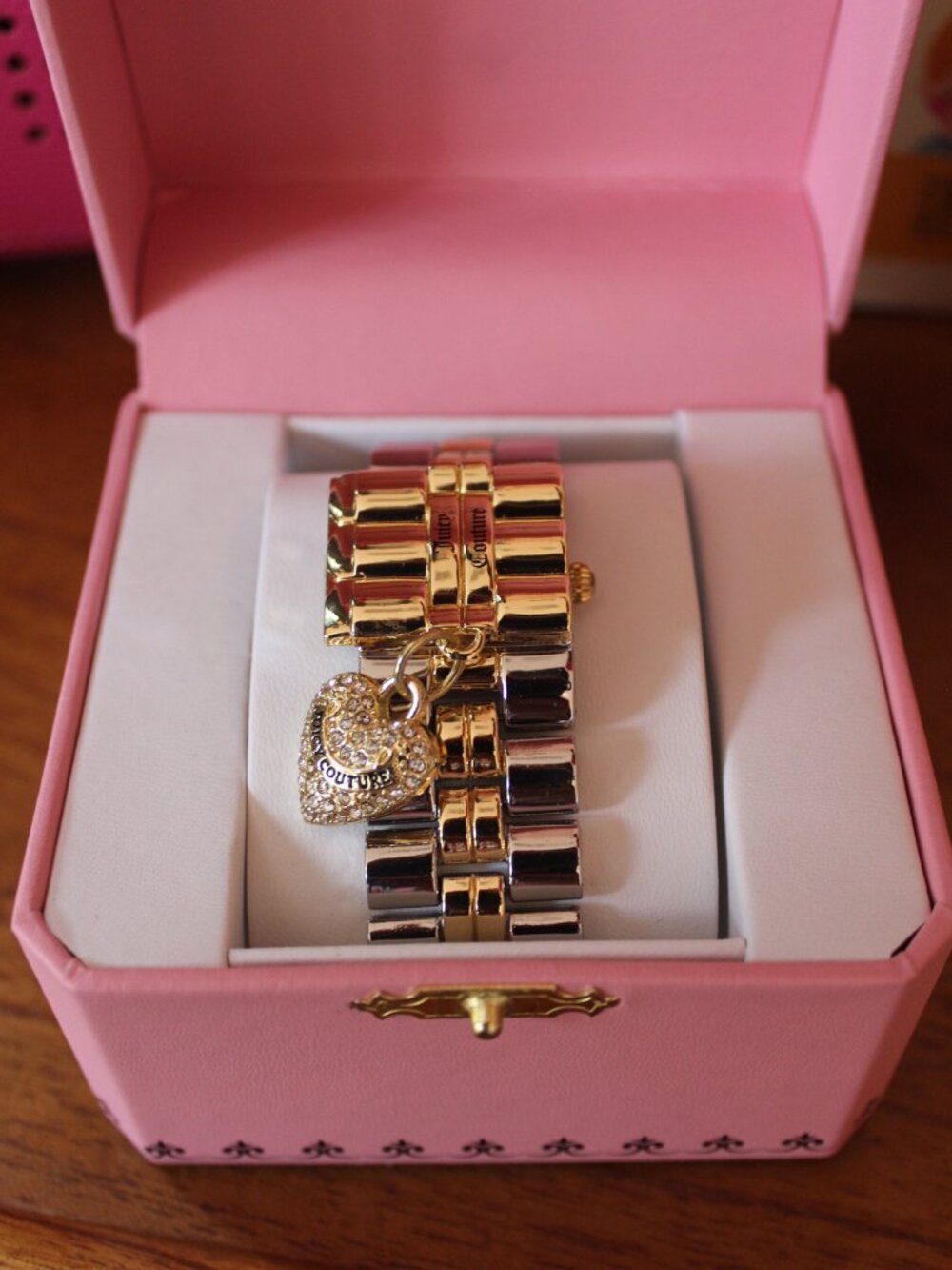 Juicy Couture Y2K Two Tone Heart Charm Hidden Face Watch NWT